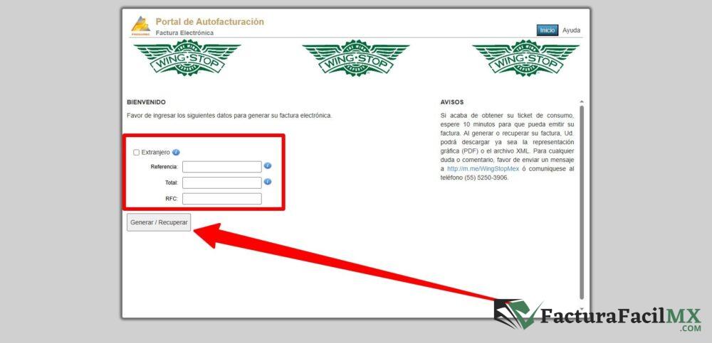 Facturación WingStop en Línea de Tickets 10 Facturación WingStop en Línea de Tickets