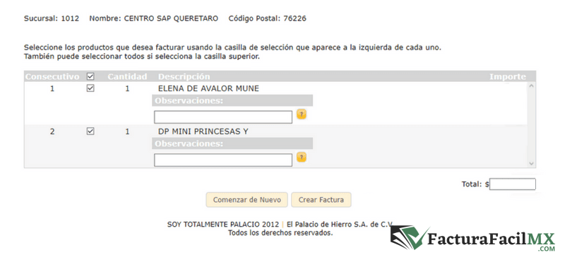 Facturación Palacio de Hierro en Línea de Tickets 8 Facturación Palacio de Hierro en Línea de Tickets