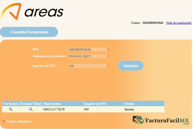 Facturación Grupo Areas en Línea de Tickets 10 Facturación Grupo Areas en Línea de Tickets