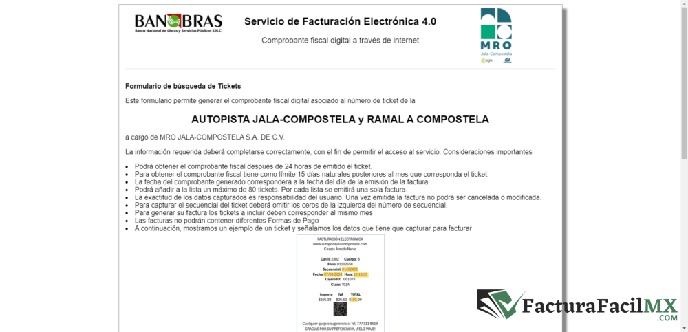 Facturación Autopista Jala – Compostela en Línea de Tickets 6 Facturación Autopista Jala – Compostela en Línea de Tickets