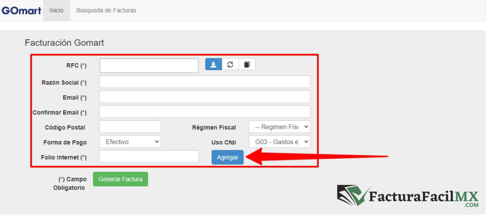 Facturación GoMart en Línea de Tickets