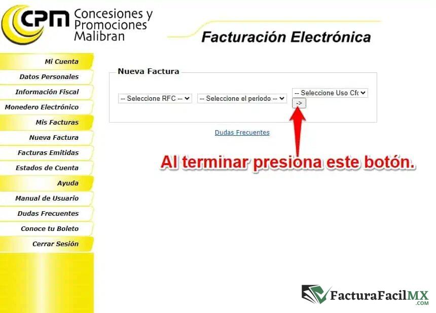 Facturación Plan del Rio (MALIBRAN) en Línea de Tickets 10 Facturación Plan del Rio (MALIBRAN) en Línea de Tickets