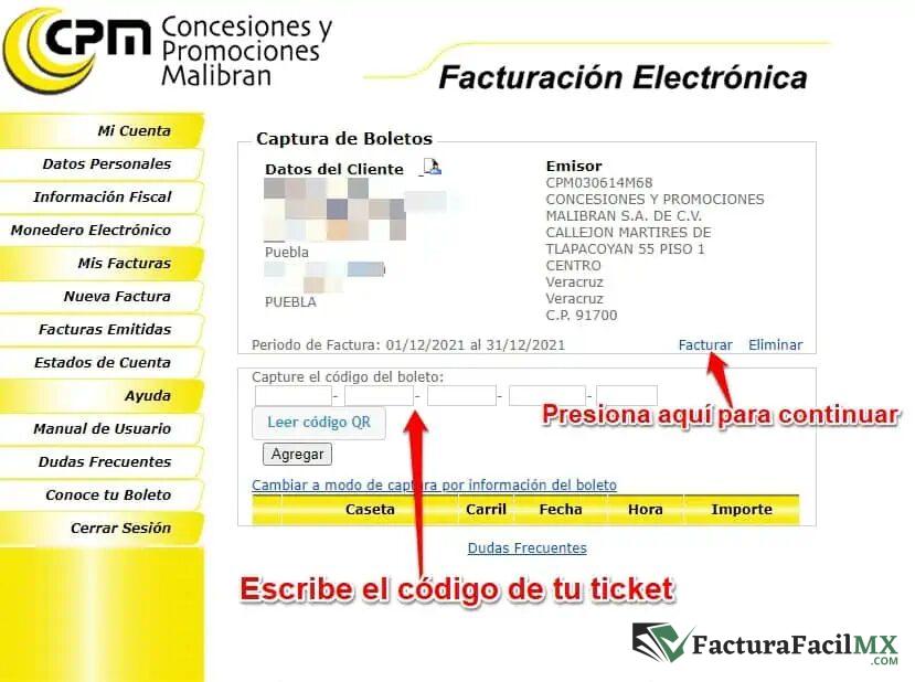 Facturación Plan del Rio (MALIBRAN) en Línea de Tickets 11 Facturación Plan del Rio (MALIBRAN) en Línea de Tickets