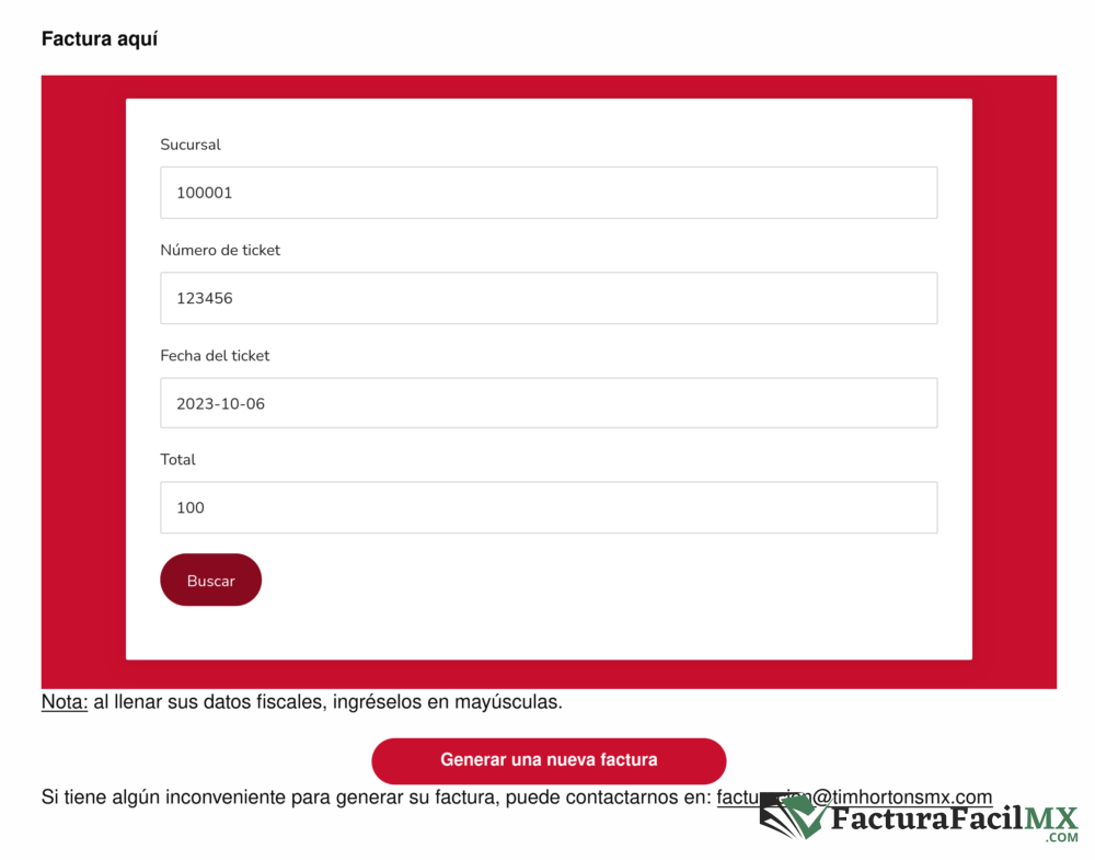 Facturación Tim Hortons en Línea de Tickets 8 Facturación Tim Hortons en Línea de Tickets