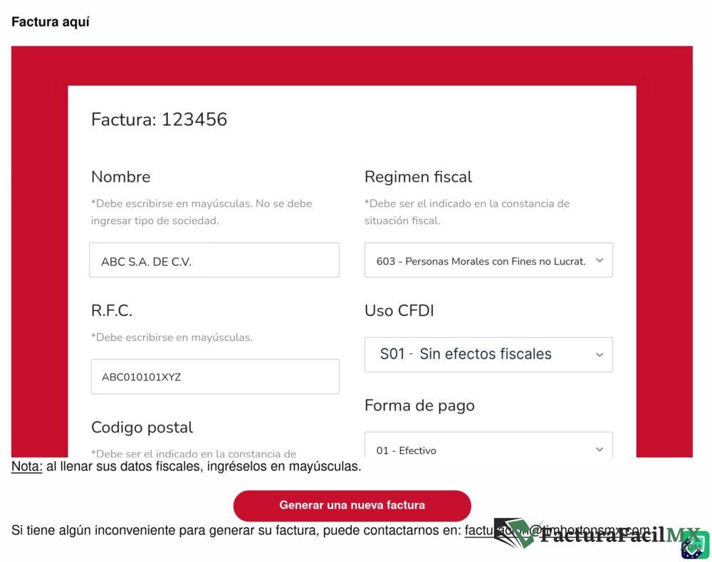Facturación Tim Hortons en Línea de Tickets 9 Facturación Tim Hortons en Línea de Tickets