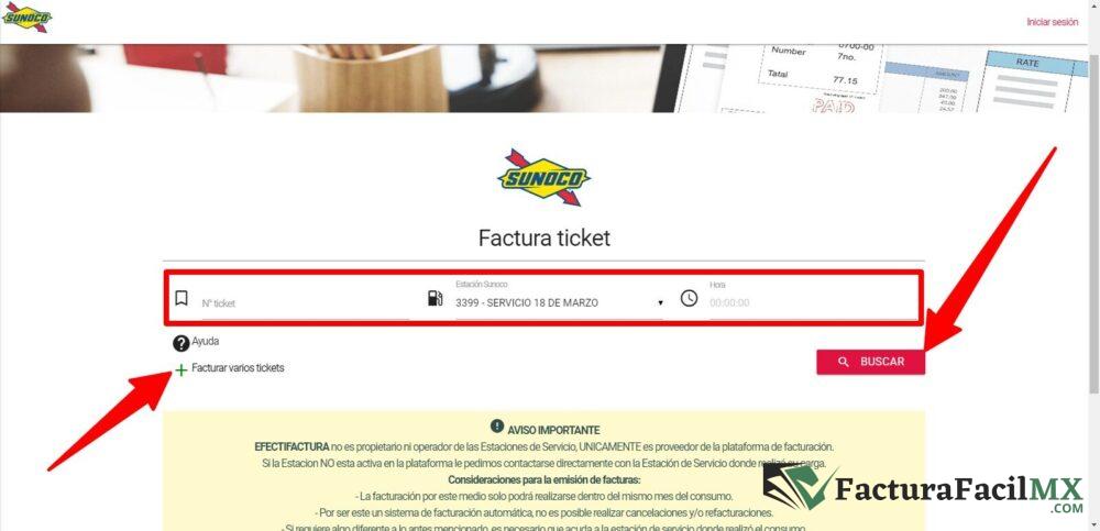 Facturación Sunoco en Línea de Tickets 8 Facturación Sunoco en Línea de Tickets