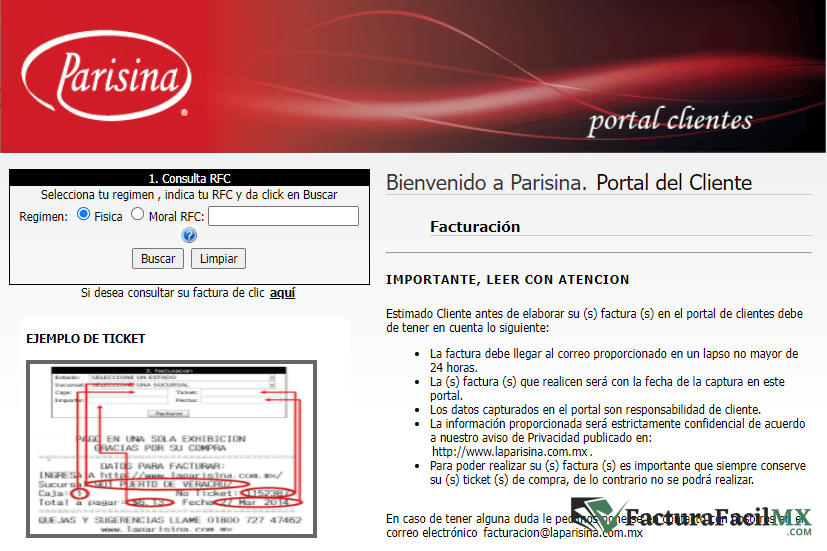 Facturación La Parisina en Línea de Tickets