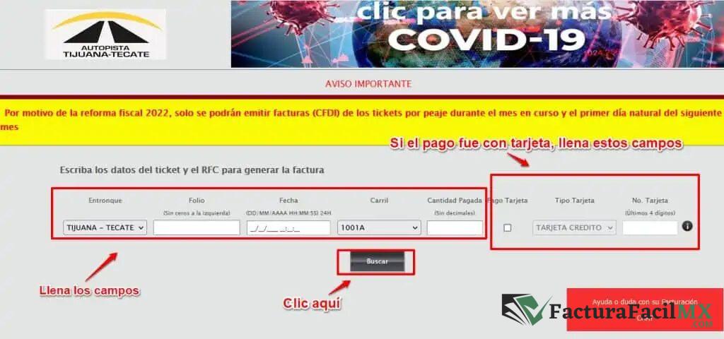 Facturación Autopista Tijuana Tecate en Línea de Tickets 8 Facturación Autopista Tijuana Tecate en Línea de Tickets