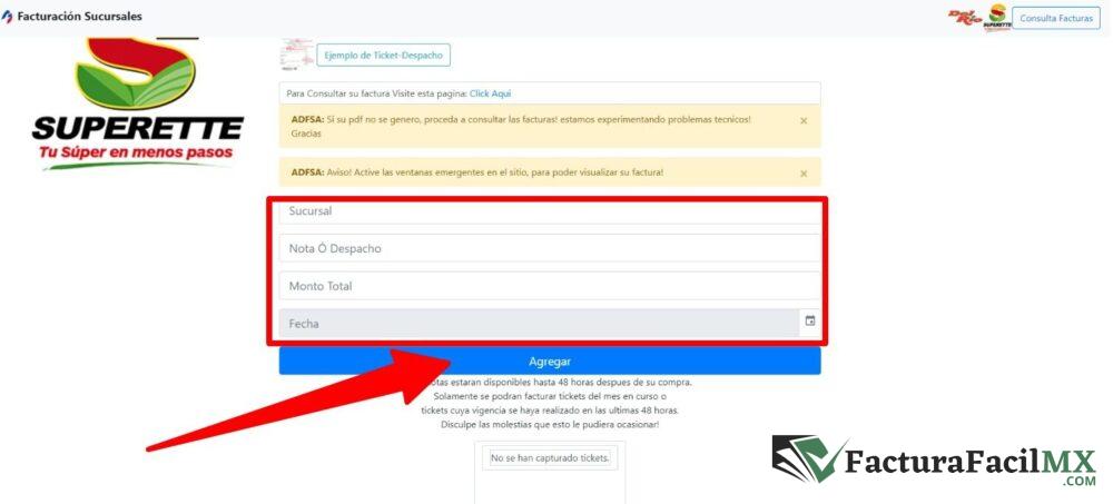 Facturación Superette en Línea de Tickets