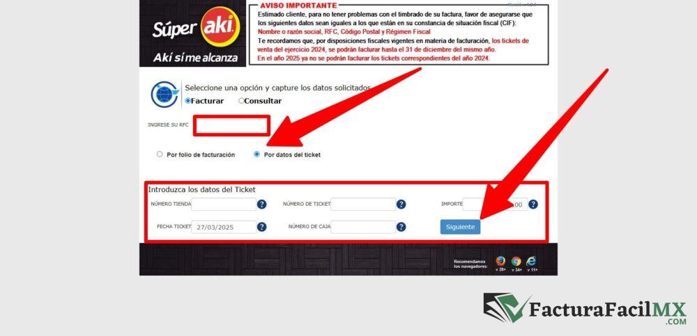 Facturación Súper Akí en Línea de Tickets