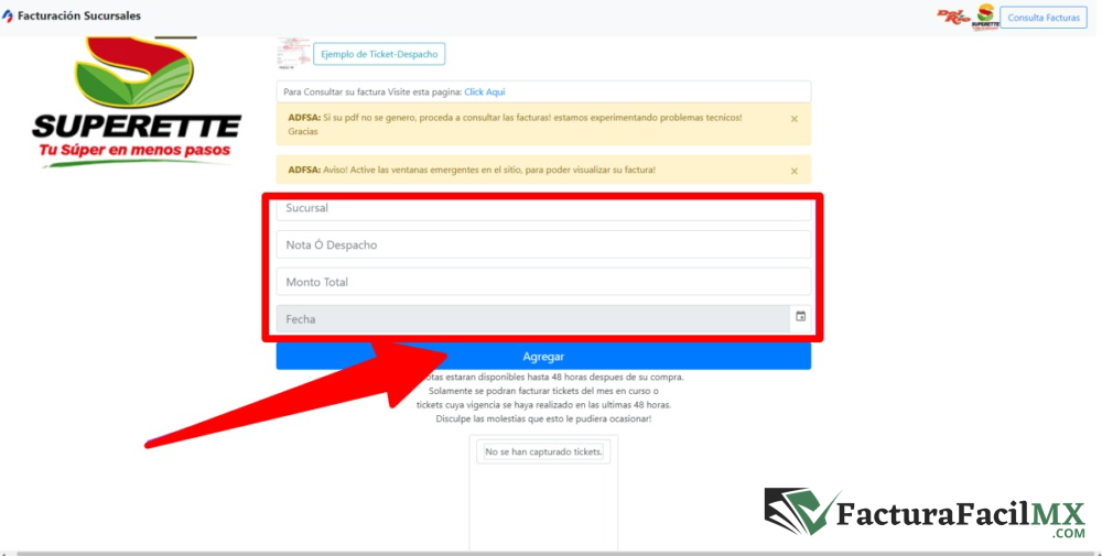Facturación Almacenes de la Frontera en Línea de Tickets