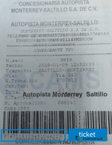 Facturación Autopista Monterrey Saltillo (CAMS) en Línea de Tickets 6 Facturación Autopista Monterrey Saltillo (CAMS) en Línea de Tickets