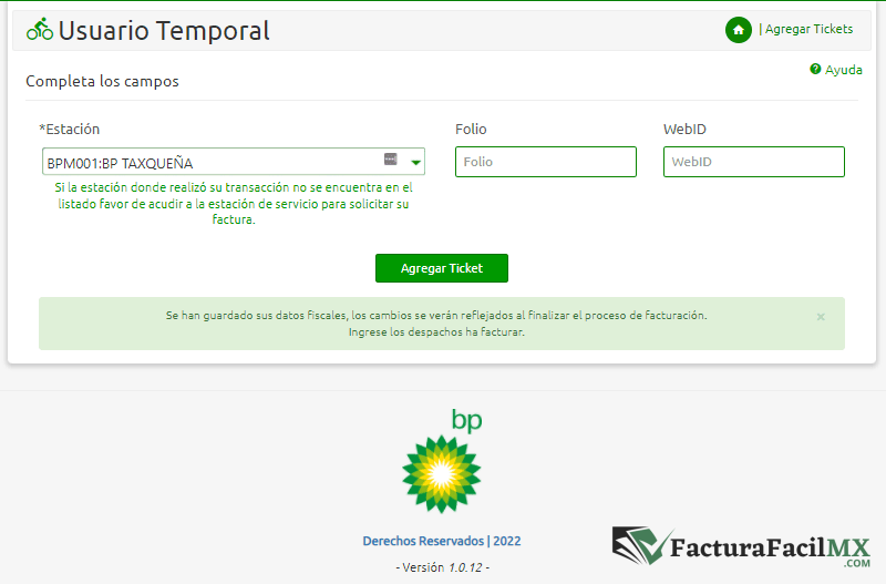 Facturación BP en Línea de Tickets 10 Facturación BP en Línea de Tickets