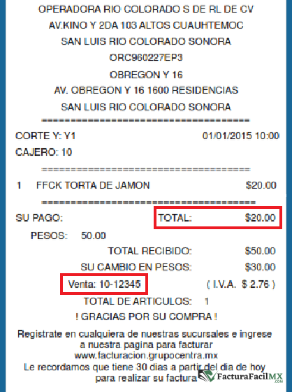 Facturación Grupo Centra en Línea de Tickets